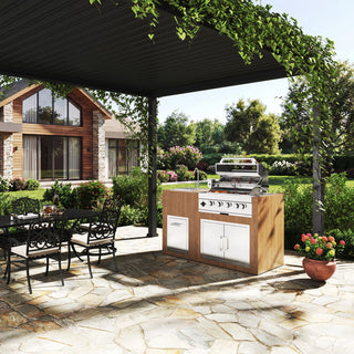 32" Built-In LPG Gas Grill Outdoor Kitchen, 4-Burner 60,000 BTU Stainless Steel BBQ Grill with Infrared Rear Burner, Sink & Storage