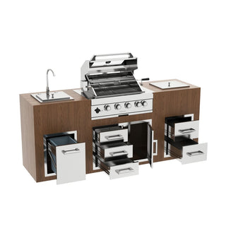 32" Built-In LPG Gas Grill, 4-Burner 60,000 BTU Stainless Steel BBQ Grill with Infrared Rear Burner, Sink & Ice Bin, Storage Combo