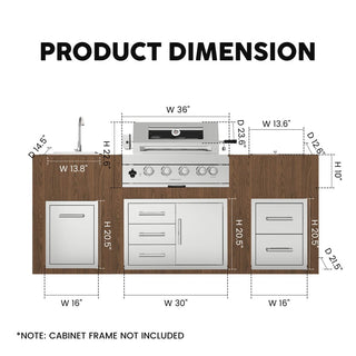 32" Built-In LPG Gas Grill, 4-Burner 60,000 BTU Stainless Steel BBQ Grill with Infrared Rear Burner, Sink & Ice Bin, Storage Combo