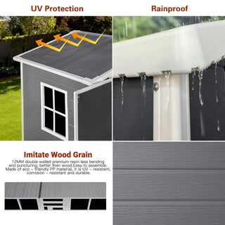 6x6 / 6x4 FT Resin Outdoor Storage Shed with Floor, Lockable Door, Weatherproof Plastic Garden Shed for Backyard & Lawn