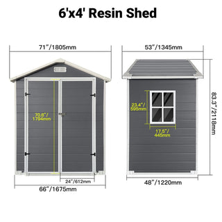 6x6 / 6x4 FT Resin Outdoor Storage Shed with Floor, Lockable Door, Weatherproof Plastic Garden Shed for Backyard & Lawn