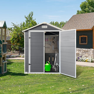6x6 / 6x4 FT Resin Outdoor Storage Shed with Floor, Lockable Door, Weatherproof Plastic Garden Shed for Backyard & Lawn