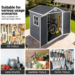 6x6 / 6x4 FT Resin Outdoor Storage Shed with Floor, Lockable Door, Weatherproof Plastic Garden Shed for Backyard & Lawn