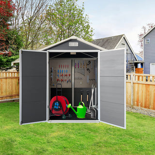 6x6 / 6x4 FT Resin Outdoor Storage Shed with Floor, Lockable Door, Weatherproof Plastic Garden Shed for Backyard & Lawn