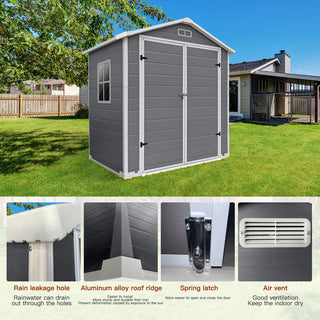 6x6 / 6x4 FT Resin Outdoor Storage Shed with Floor, Lockable Door, Weatherproof Plastic Garden Shed for Backyard & Lawn