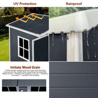 6x6 / 6x4 FT Resin Outdoor Storage Shed with Floor, Lockable Door, Weatherproof Plastic Garden Shed for Backyard & Lawn