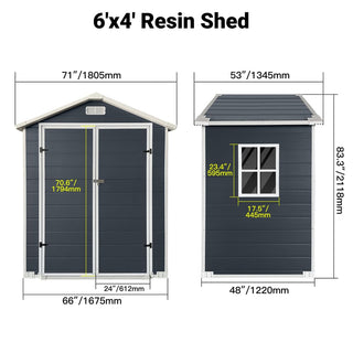 6x6 / 6x4 FT Resin Outdoor Storage Shed with Floor, Lockable Door, Weatherproof Plastic Garden Shed for Backyard & Lawn