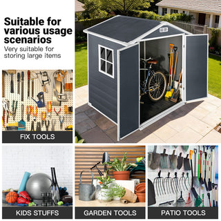 6x6 / 6x4 FT Resin Outdoor Storage Shed with Floor, Lockable Door, Weatherproof Plastic Garden Shed for Backyard & Lawn
