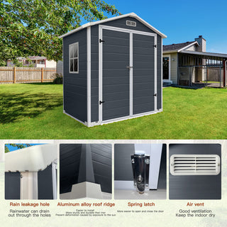 6x6 / 6x4 FT Resin Outdoor Storage Shed with Floor, Lockable Door, Weatherproof Plastic Garden Shed for Backyard & Lawn