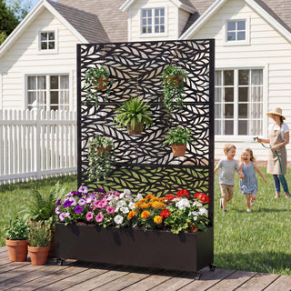 Metal Raised Garden Bed with Wheels & Trellis – 73"x47"x16" Planter Box for Climbing Plants, Vegetables & Vines with Privacy Screen & Drainage