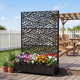 Metal Raised Garden Bed with Wheels & Trellis – 73"x47"x16" Planter Box for Climbing Plants, Vegetables & Vines with Privacy Screen & Drainage