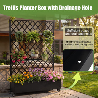 Metal Raised Garden Bed with Wheels & Trellis – 73"x47"x16" Planter Box for Climbing Plants, Vegetables & Vines, with Privacy Screen & Drainage Holes