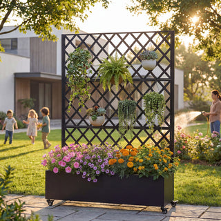Metal Raised Garden Bed with Wheels & Trellis – 73"x47"x16" Planter Box for Climbing Plants, Vegetables & Vines, with Privacy Screen & Drainage Holes