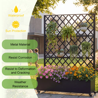 Metal Raised Garden Bed with Wheels & Trellis – 73"x47"x16" Planter Box for Climbing Plants, Vegetables & Vines, with Privacy Screen & Drainage Holes