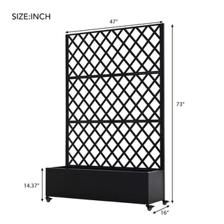 Metal Raised Garden Bed with Wheels & Trellis – 73"x47"x16" Planter Box for Climbing Plants, Vegetables & Vines, with Privacy Screen & Drainage Holes