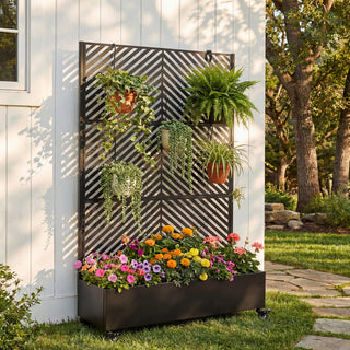Metal Raised Garden Bed with Wheels & Trellis – 73"x47"x16" Planter Box for Climbing Plants, Vegetables & Vines, Privacy Screen & Drainage Holes