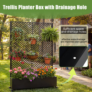 Metal Raised Garden Bed with Wheels & Trellis – 73"x47"x16" Planter Box for Climbing Plants, Vegetables & Vines, Privacy Screen & Drainage Holes