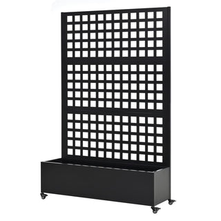 Metal Raised Garden Bed with Wheels & Trellis – 73"x47"x16" Rolling Planter Box for Climbing Plants, Vegetables & Vines with Privacy Screen & Drainage Holes