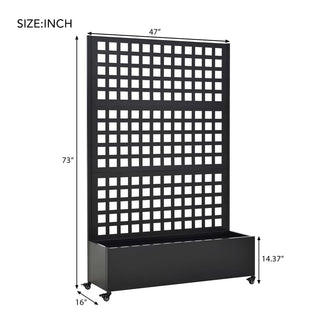 Metal Raised Garden Bed with Wheels & Trellis – 73"x47"x16" Rolling Planter Box for Climbing Plants, Vegetables & Vines with Privacy Screen & Drainage Holes