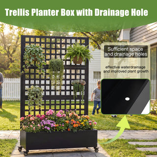 Metal Raised Garden Bed with Wheels & Trellis – 73"x47"x16" Rolling Planter Box for Climbing Plants, Vegetables & Vines with Privacy Screen & Drainage Holes