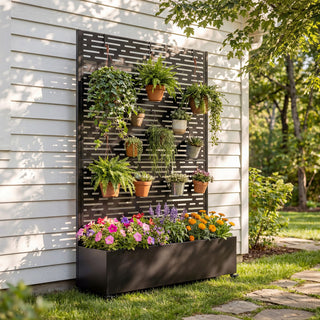 Metal Raised Garden Bed with Wheels & Trellis – 73"x47"x16" Rolling Planter Box for Climbing Plants, Vegetables & Vines with Privacy Screen & Drainage Holes