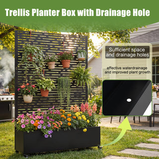 Metal Raised Garden Bed with Wheels & Trellis – 73"x47"x16" Rolling Planter Box for Climbing Plants, Vegetables & Vines with Privacy Screen & Drainage Holes