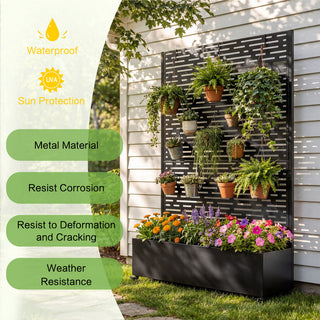 Metal Raised Garden Bed with Wheels & Trellis – 73"x47"x16" Rolling Planter Box for Climbing Plants, Vegetables & Vines with Privacy Screen & Drainage Holes