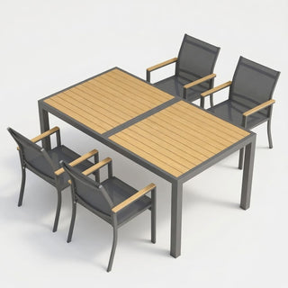 5-Piece Gray Patio Dining Set with HDPS Table, Aluminum Frame & Textilene Chairs, 4-Seat All-Weather Outdoor Furniture