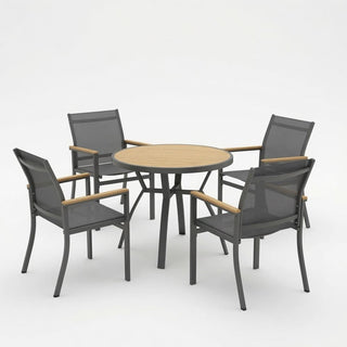 5-Piece Gray Patio Dining Set with Aluminum Table & Textilene Chairs, 4-Seat All-Weather Outdoor Furniture