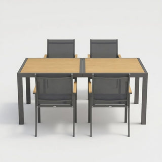 5-Piece Gray Patio Dining Set with HDPS Table, Aluminum Frame & Textilene Chairs, 4-Seat All-Weather Outdoor Furniture