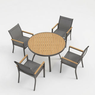 5-Piece Gray Patio Dining Set with Aluminum Table & Textilene Chairs, 4-Seat All-Weather Outdoor Furniture