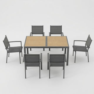 7-Piece 6-Seat Outdoor Patio Dining Set with Aluminum Table & Textilene Chairs