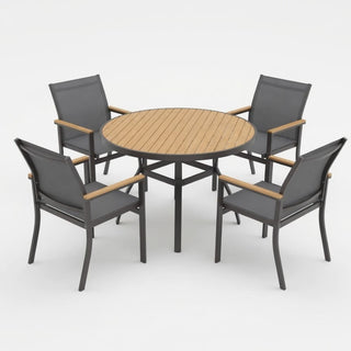 5-Piece Gray Patio Dining Set with Aluminum Table & Textilene Chairs, 4-Seat All-Weather Outdoor Furniture