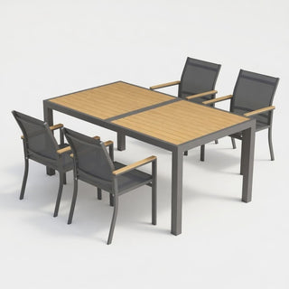 5-Piece Gray Patio Dining Set with HDPS Table, Aluminum Frame & Textilene Chairs, 4-Seat All-Weather Outdoor Furniture