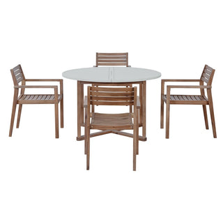 5-Piece Acacia Wood Outdoor Dining Set, Round Slatted Table & 4 Patio Chairs for Garden Pool Lawn Indoor