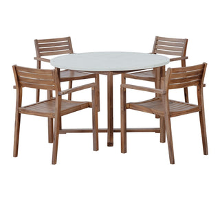 5-Piece Acacia Wood Outdoor Dining Set, Round Slatted Table & 4 Patio Chairs for Garden Pool Lawn Indoor
