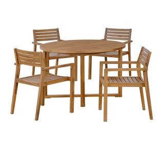 5-Piece Acacia Wood Outdoor Dining Set, Round Slatted Table & 4 Patio Chairs for Garden Pool Lawn Indoor