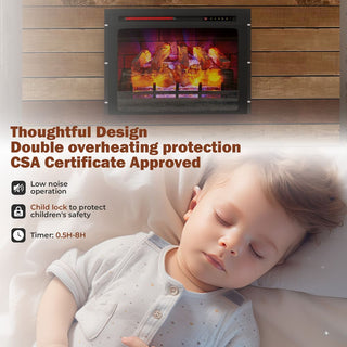 28 Inch Recessed Electric Fireplace Heater – 5120 BTU Built-in Wall Insert