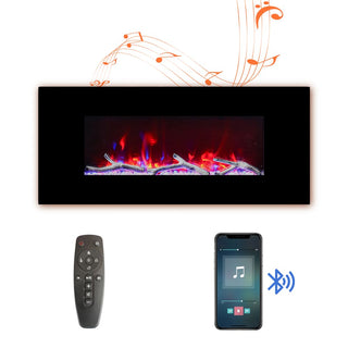 42/50/60/72 Inch Wall-Mounted Black Electric Fireplace Insert-5120 BTU with 2-Speaker Stereo Sound