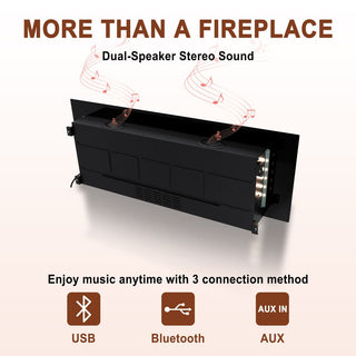 42/50/60/72 Inch Wall-Mounted Black Electric Fireplace Insert-5120 BTU with 2-Speaker Stereo Sound