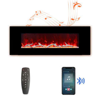 42/50/60/72 Inch Wall-Mounted Black Electric Fireplace Insert-5120 BTU with 2-Speaker Stereo Sound