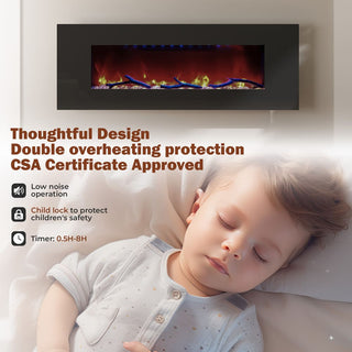 42/50/60/72 Inch Wall-Mounted Black Electric Fireplace Insert-5120 BTU with 2-Speaker Stereo Sound
