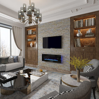 42/50/60/72 Inch Wall-Mounted Black Electric Fireplace Insert-5120 BTU with 2-Speaker Stereo Sound