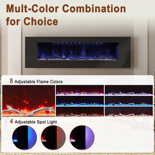 42/50/60/72 Inch Wall-Mounted Black Electric Fireplace Insert-5120 BTU with 2-Speaker Stereo Sound
