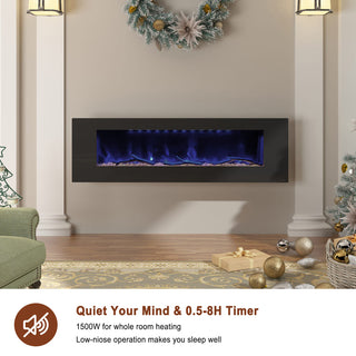 42/50/60/72 Inch Wall-Mounted Black Electric Fireplace Insert-5120 BTU with 2-Speaker Stereo Sound