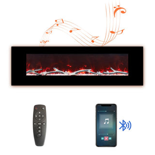 42/50/60/72 Inch Wall-Mounted Black Electric Fireplace Insert-5120 BTU with 2-Speaker Stereo Sound