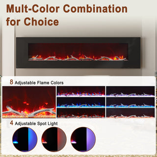 42/50/60/72 Inch Wall-Mounted Black Electric Fireplace Insert-5120 BTU with 2-Speaker Stereo Sound