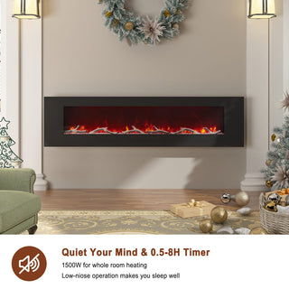 42/50/60/72 Inch Wall-Mounted Black Electric Fireplace Insert-5120 BTU with 2-Speaker Stereo Sound