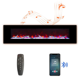 42/50/60/72 Inch Wall-Mounted Black Electric Fireplace Insert-5120 BTU with 2-Speaker Stereo Sound