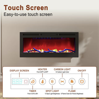 36/42/60/72 Inch 4780 BTU Recessed/Wall-mounted Electric Fireplace